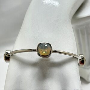 COACH, Silver Bangle Bracelet With AB White Crystals